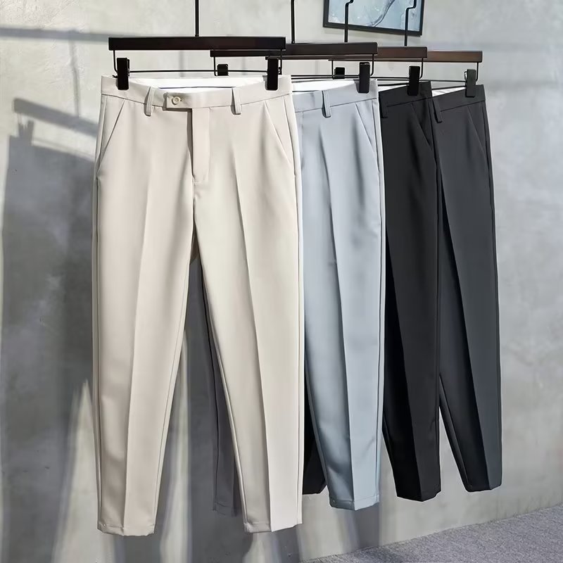 Pantalons décontractés pour hommes Printemps et automne Été Pantalons de costume élastiques fins Pantalons à neuf points
