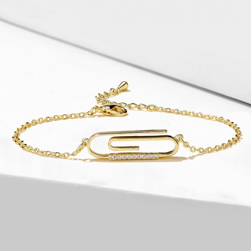 Niche Design Micro Inlaid Zircon Geometric Paper Clip Bracelet Female Temperament Simple High End Hand Jewelry_voghion.com