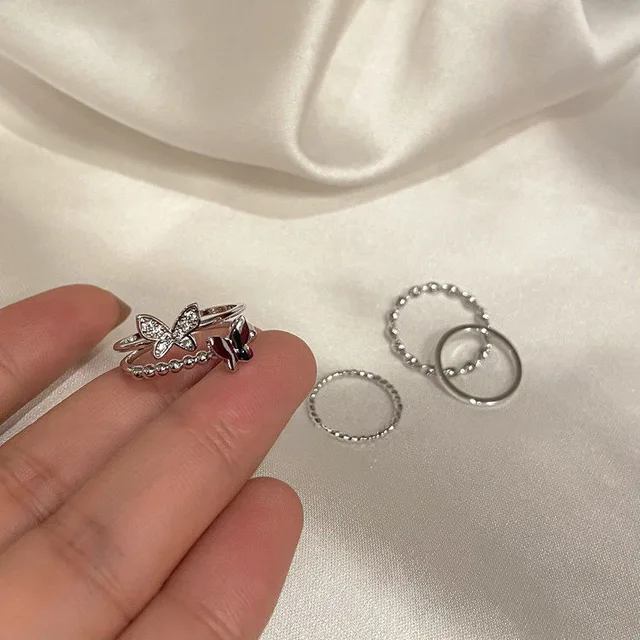 Mote koreansk hul CZ for kvinner justerbar åpen design pave zirkon sommerfuglring bryllupssmykker gave_voghion.com