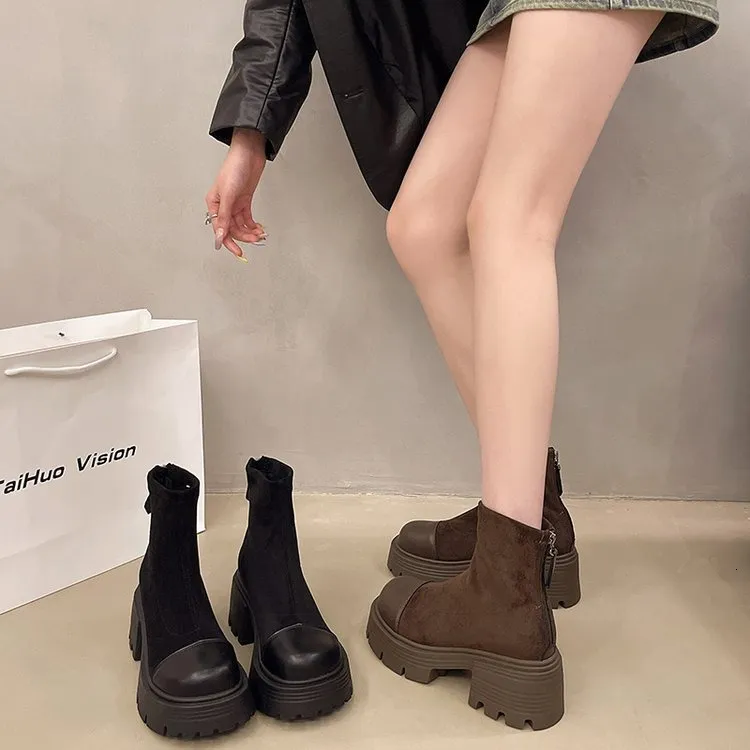 Bottes Martin à plateforme vintage pour femmes, automne 2024, style britannique, nouvelles bottes courtes fines et élastiques, Yangqi Fairy_voghion.com