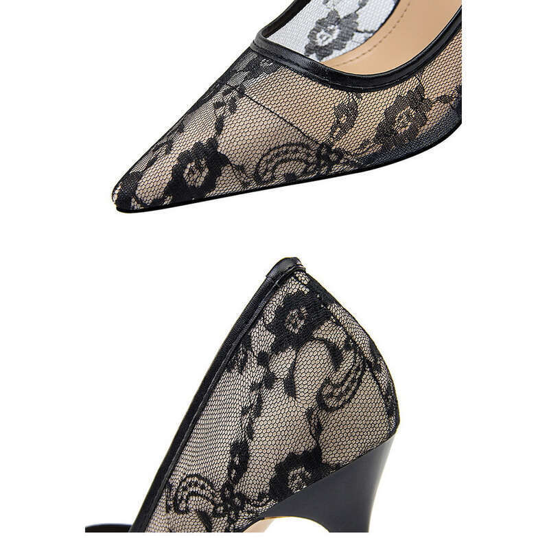 Sexy Shoes Fine High Heeled Shallow Mesh Lace Single Shoes_voghion.com