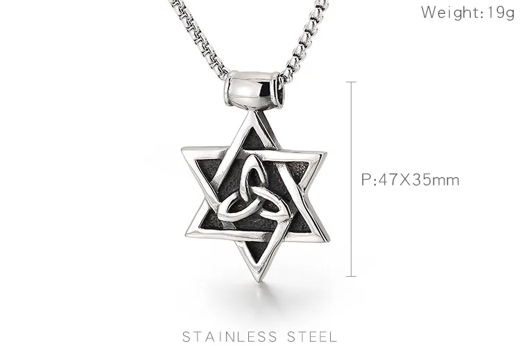Collana con ciondolo a sei punte in acciaio inox per uomo_voghion.com
