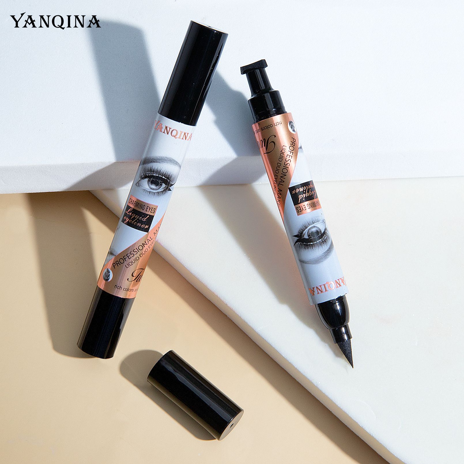 YANQINA Seal vandfast og ikke-udtværende dobbeltstempel eyeliner makeup_voghion.com