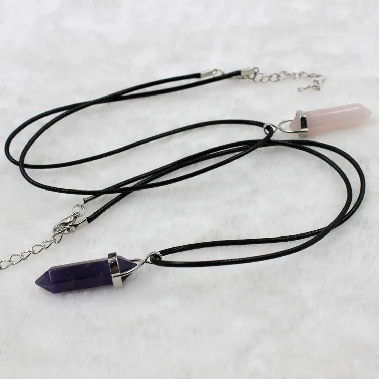 Collane con ciondolo 1 pz Collana in pietra di quarzo naturale Ametiste Quarzi rosa Turchesi Cristallo Corda Moda Regalo_voghion.com