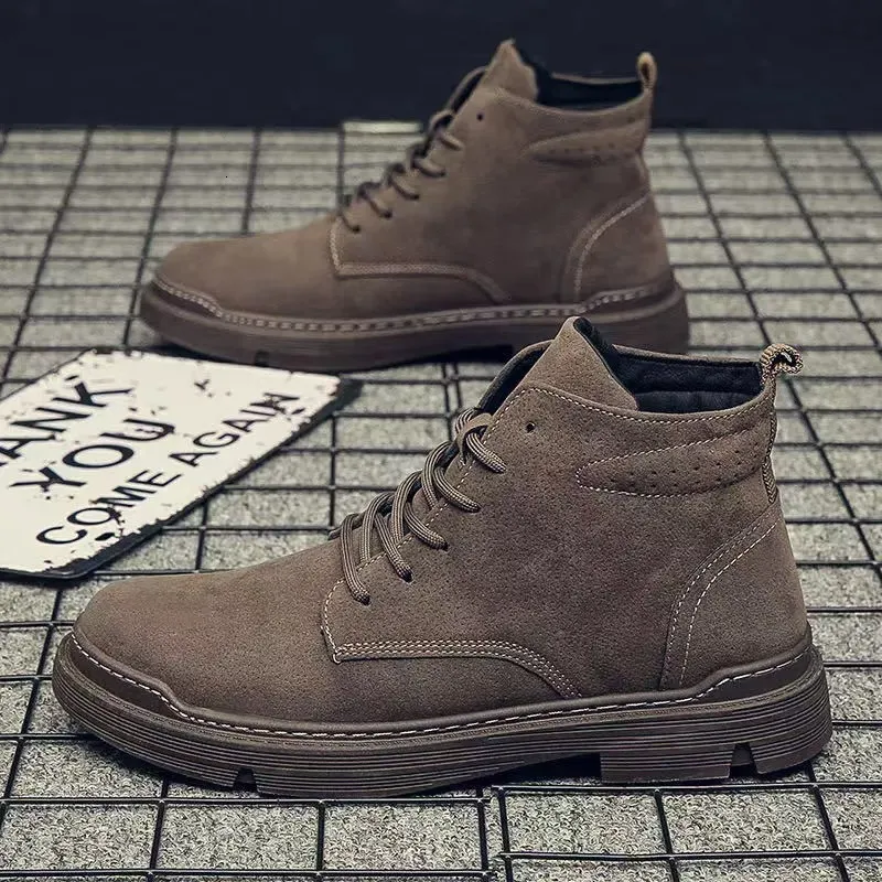 Men's new casual short British style canvas mid cut workwear boots, men's Martin boots_voghion.com