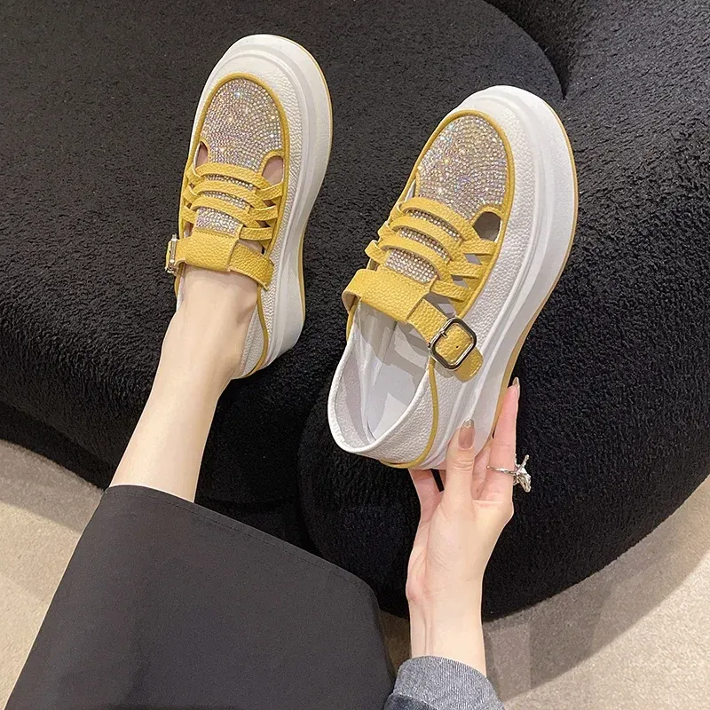 Chaussures décontractées à semelle épaisse et creuse pour l'été, nouvelles baskets à la mode de couleurs mélangées pour femmes atos De Mujer_voghion.com