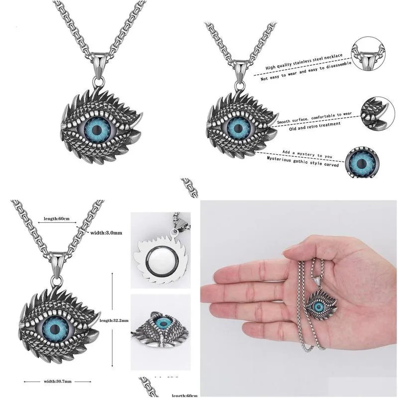 Collane con ciondolo con occhio malvagio per uomo in acciaio inossidabile 316 con occhi azzurri, collana alla moda, consegna a domicilio, gioielli Dhlb4_voghion.com