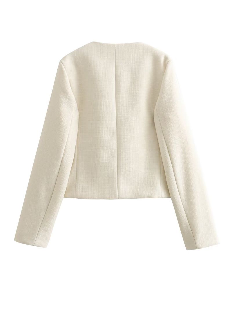Damenbekleidung Mode Knopf Dekoration kurze Anzugjacke_voghion.com