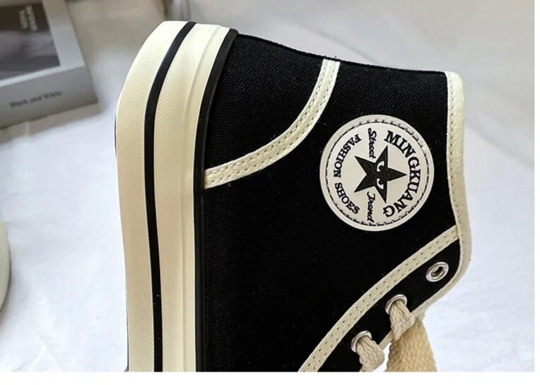 High top men's classic spring canvas student Korean vulcanized round toe casual board shoes, cloth shoes_voghion.com