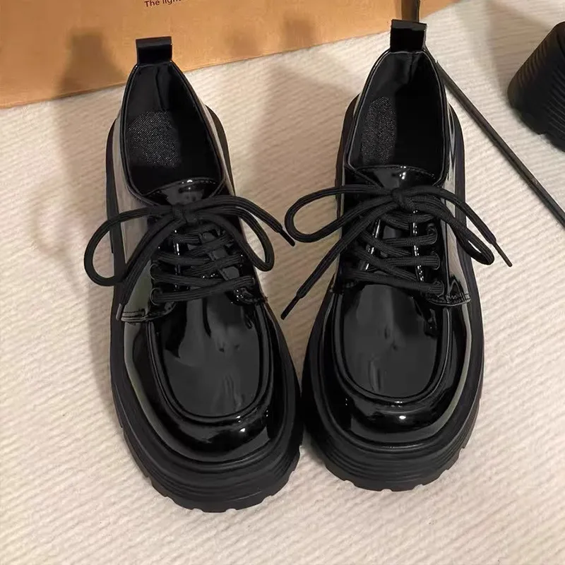 Melnas, biezas zoles, daudzpusīgas, mazas ādas kurpes sievietēm, 2024. gada pavasara un rudens sezonai, jaunas britu stila JK Le Fu_voghion.com