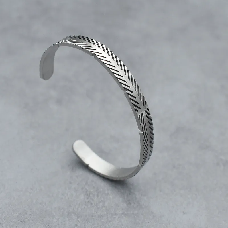 Bracciale rigido aperto geometrico in acciaio inox uomo donna_voghion.com