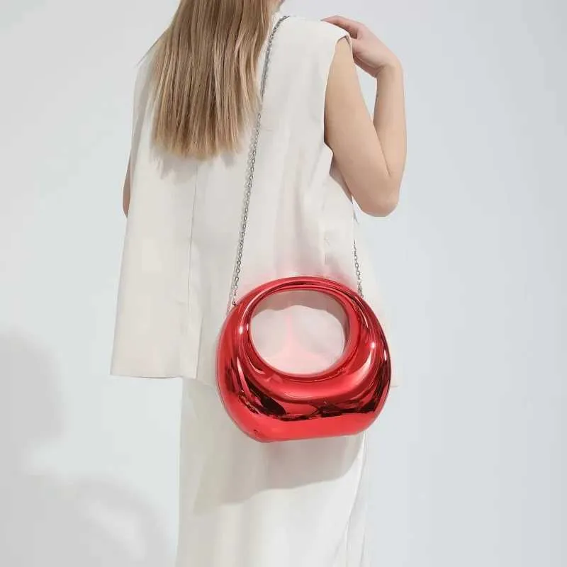 Žene zlatne akrilne polumjesečaste torbe s polumjesecom, okrugle ručke, PVC torbe za zglob, personalizirane torbe_voghion.com