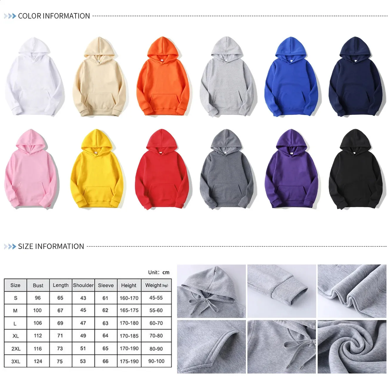 Sudadera con capucha de forro polar para hombre, unisex, color blanco y negro, 240920_voghion.com