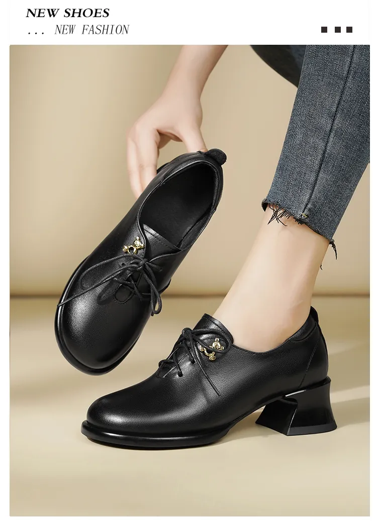 Dress AIYUQI Genuine Leather 2024 Fall Round Quality Head New Ladies Office Shoes British Lace Up Women Loafers Fd54_voghion.com