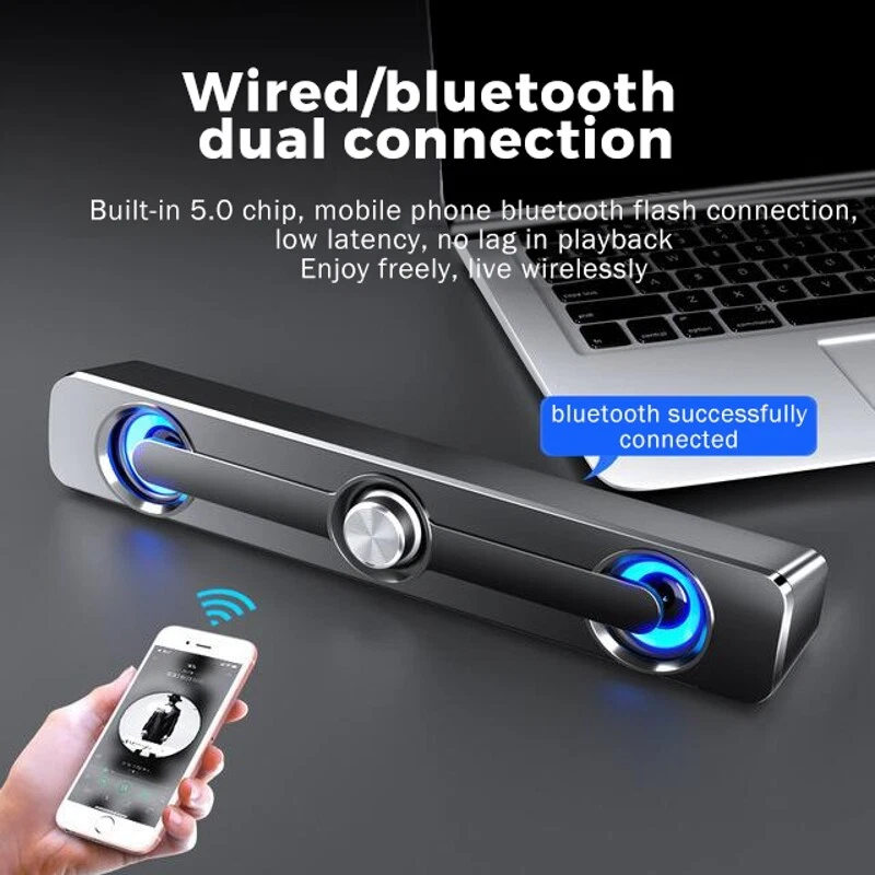 Surround Sound LED PC Computer Desktop Lautsprecher Gaming USB/Bluetooth Soundbar_voghion.com