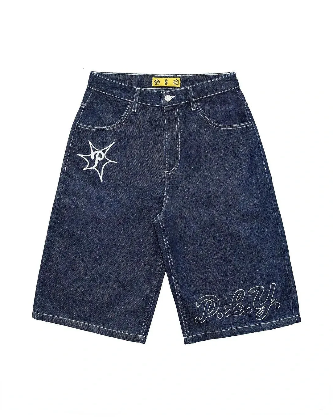 Haruku Y2k Hip-hop Retro Bol Jorts Sokak Giyim Yaz Punk Rock Mektup Nakış Moda Kot Şort Erkek Giyim 241202_voghion.com