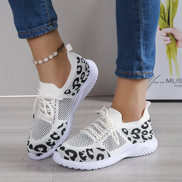 Leopard Schnürsneaker Leichte Atmungsaktive Sportschuhe Damen_voghion.com