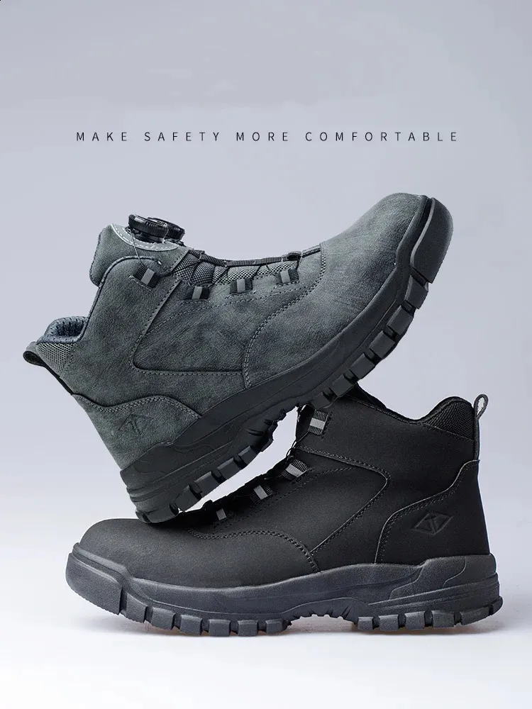 Bottes de sécurité imperméables à bouton rotatif pour hommes, résistantes aux chocs et aux perforations, chaussures de travail légères pour l'automne_voghion.com