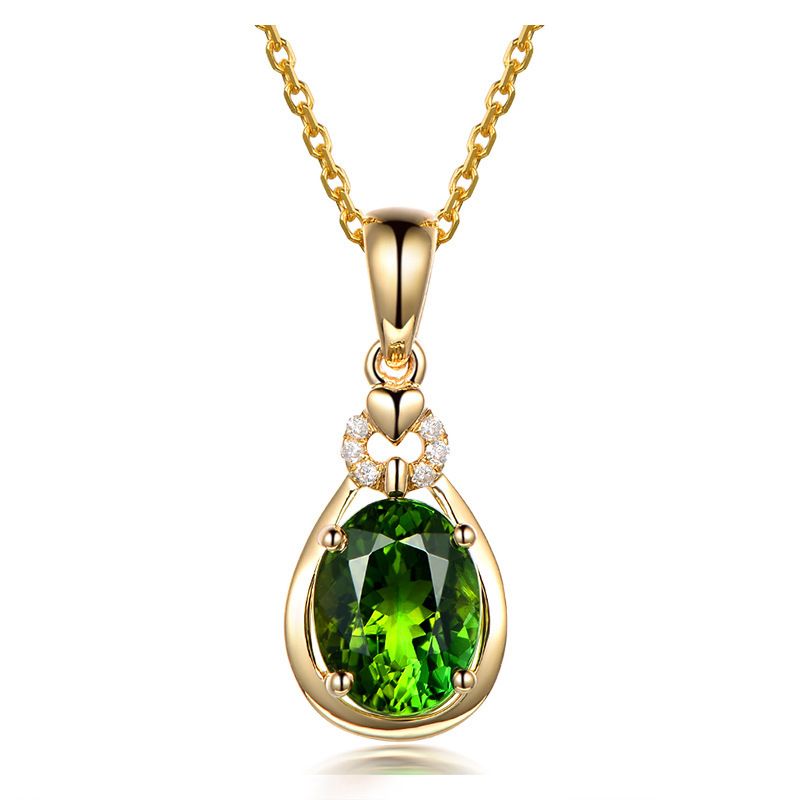 A gift women with elegant emerald tourmae pendant plated clavicle necklace for Valentine's Day_voghion.com