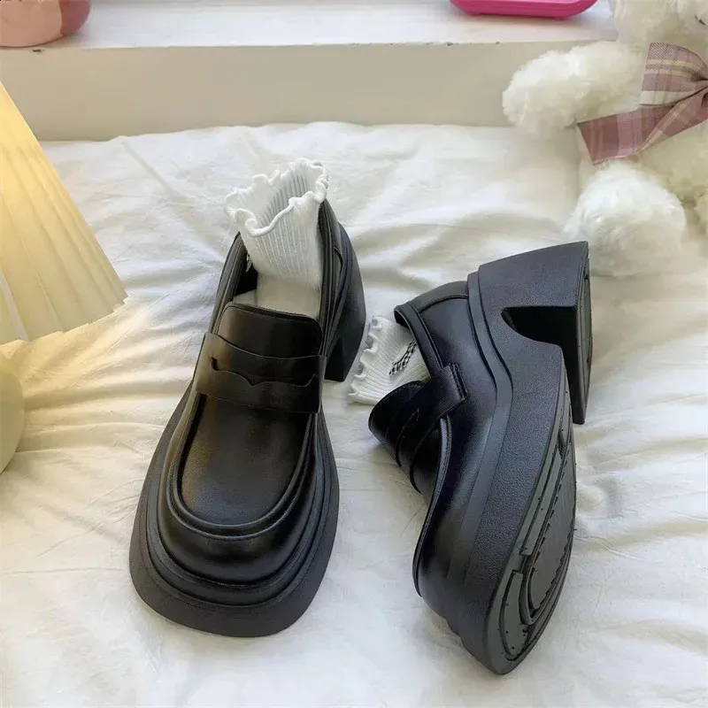 Women's Platform Loafers British Style Leather Derby Shoes_voghion.com