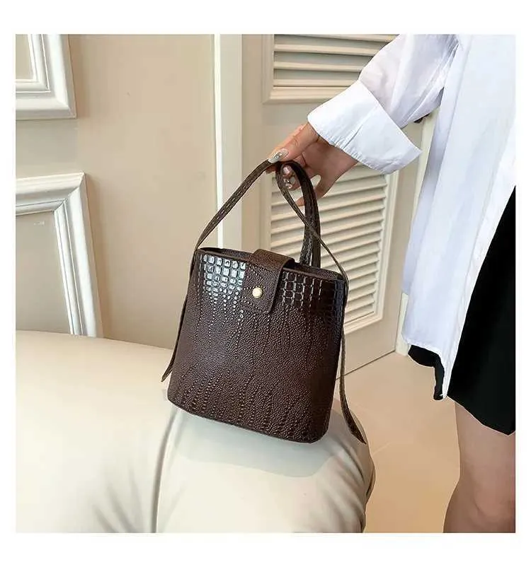 Retro Steinmuster Eimer Handtasche Damen Umhängetasche Schultertasche_voghion.com