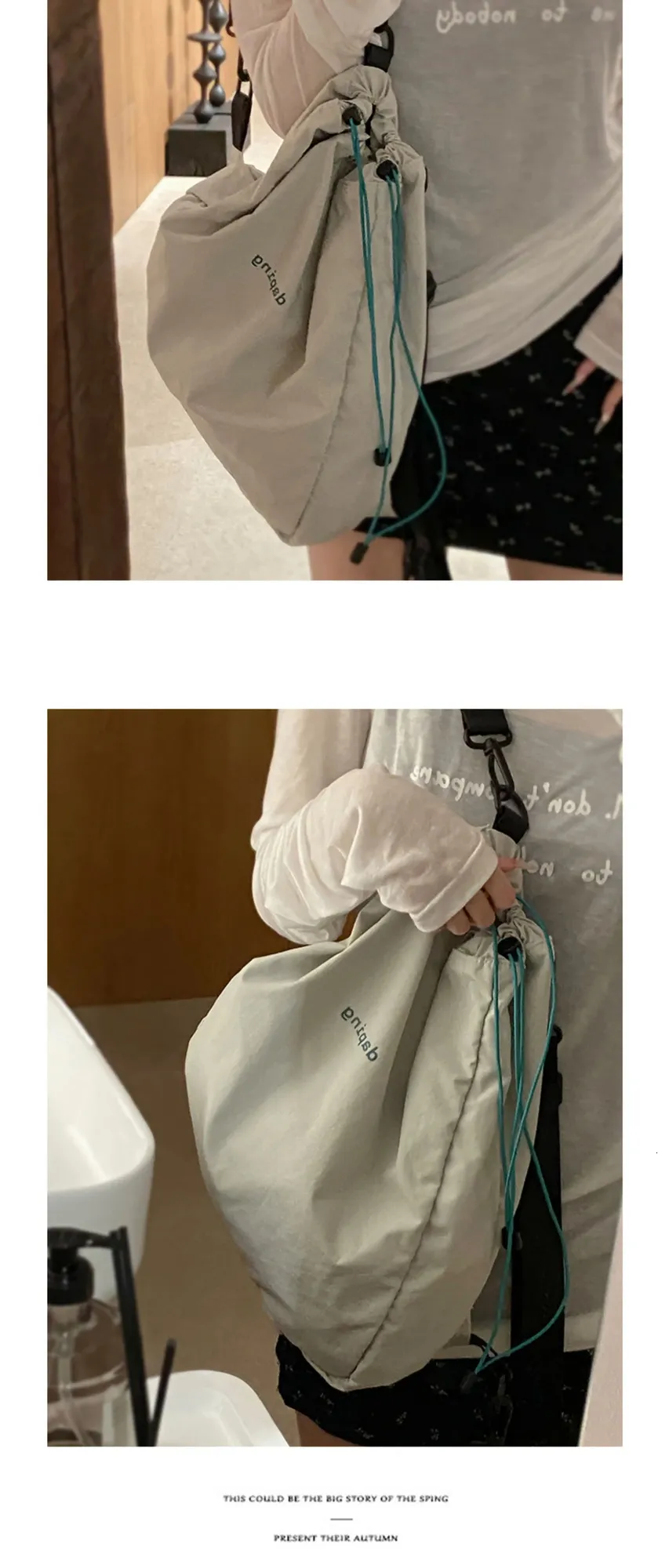 Drawstring Backpack For Women Korean Style Nylon Laptop Daypack_voghion.com