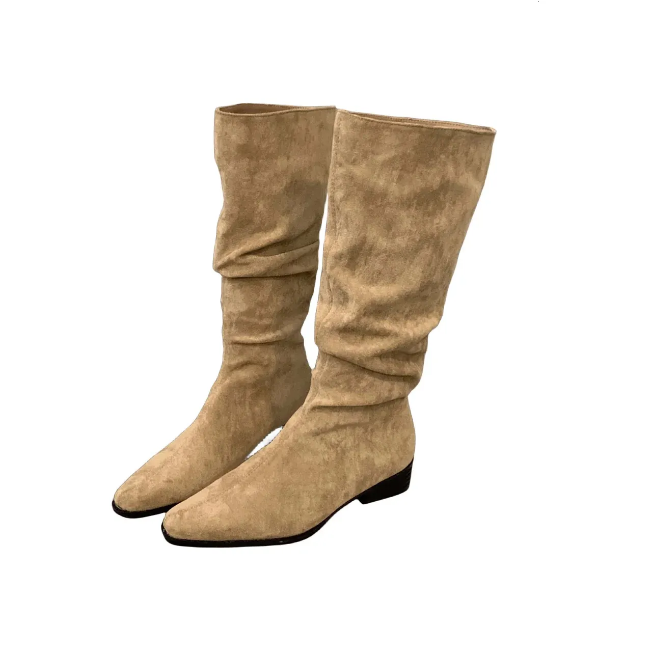 Womens knee high autumn and winter shoes fashionable womens sliding up folding low toe boots Botas De Mujer D81 241007_voghion.com