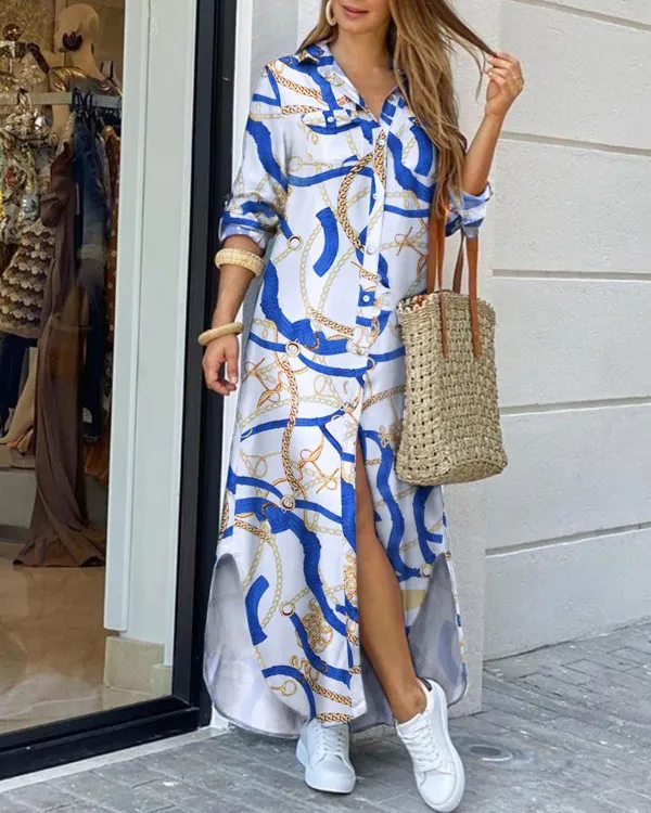 Plus Size Moudegt Hemdstil Knäppkleed Damen Casual Laang Stroossekleeder Loose Home Maxi Fraen_voghion.com