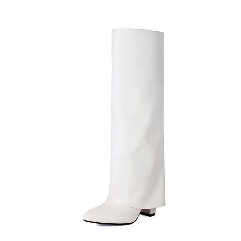 Mote kvinners bukser spisse hæler pluss størrelse slip-on high leg motestøvler_voghion.com