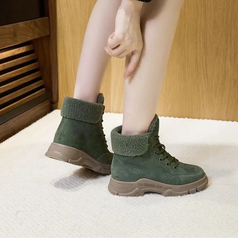 AIYUQI Sne Vintersko Skridsikre Flade Stor Størrelse Ægte Læder Dame Ankelstøvler 240719_voghion.com