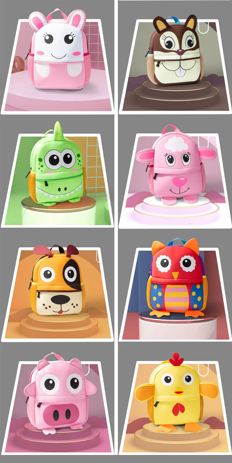 Kinderrucksäcke 3D Giraffe Design Mädchen Jungen Schultaschen Kleinkind Kinder Neopren Schultasche Kindergarten Cartoon Beutel_voghion.com