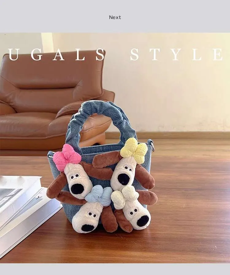 Bolso de mano de mezclilla con forma de cubo de peluche para mujer, de gran capacidad, estilo bandolera, informal_voghion.com
