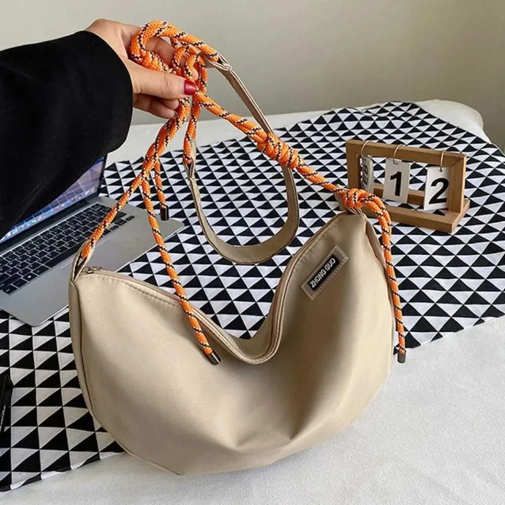 Half-moon Nylon Crossbody Bag Large Capacity Shoulder Bag Solid_voghion.com