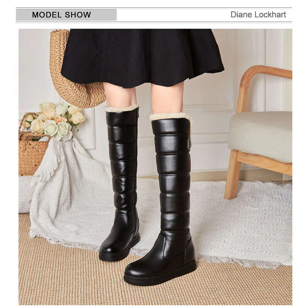 Winter Warm Rosa Weiß Schnee Frauen Schuhe 2024 Niedrigen Absätzen Knie Hohe Stiefel Weibliche Plattform Plüsch Lange Boote Mujer Schwarz_voghion.com