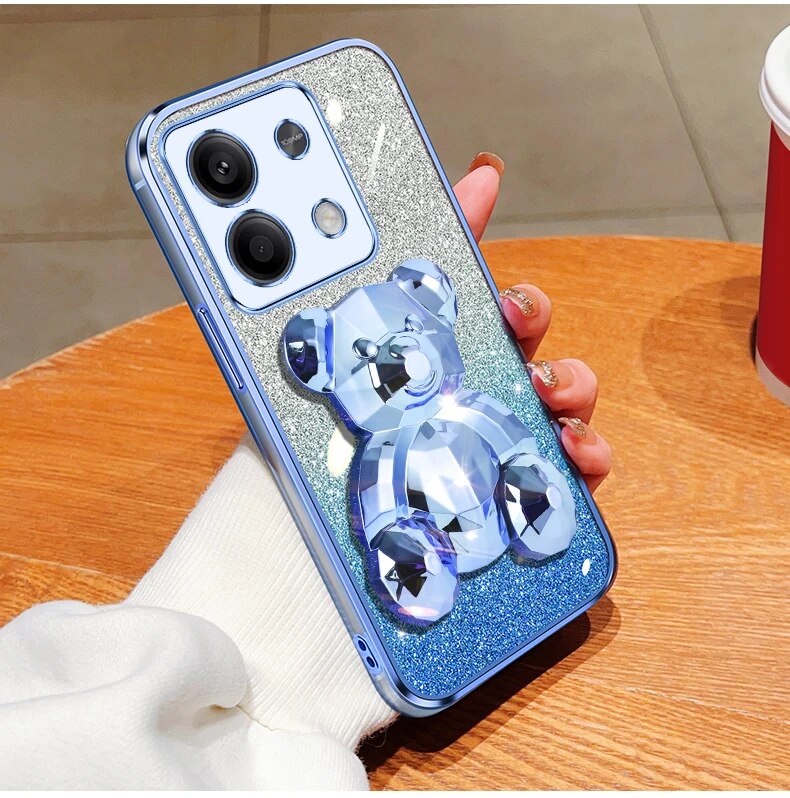 note13 pro Glitter Plating Bear Holder Case On For Xiaomi Redmi Note Pro note13pro redmi 13C 4G 5G Stand Cover note 13_voghion.com