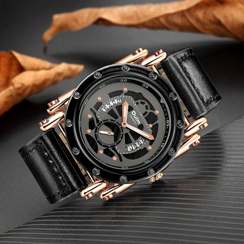 OULM Brand Watches Men Leather Date Quartz Wrist Watch 3399_voghion.com