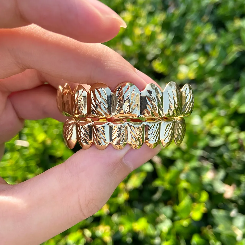 RACHELZ Hip Hop 8/8 Muster Zahnkappen Vergoldete Zähne Grillz Zahnspangen Punk Dental Grills Für Männer Frauen Körperschmuck_voghion.com