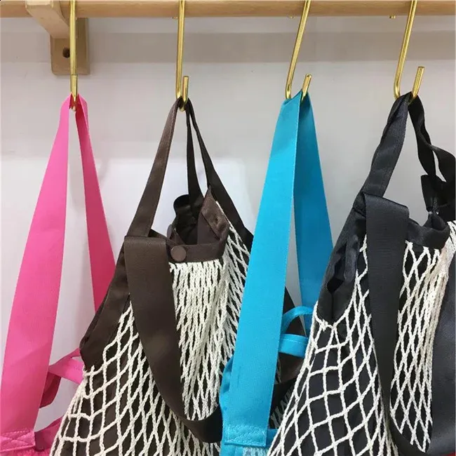 Borsa a rete intrecciata alla moda per donna, borsa a tracolla casual da donna, grande capacità, grande tote bolsa 240823_voghion.com