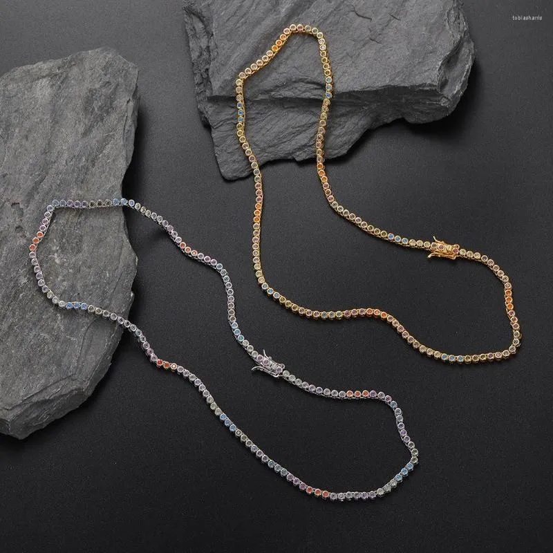 Cadenas de 2 mm con forma de bola circular de colores, cadena de circonitas con brillantes, collar de latón con efecto helado, joyería de moda de hip hop BN107_voghion.com