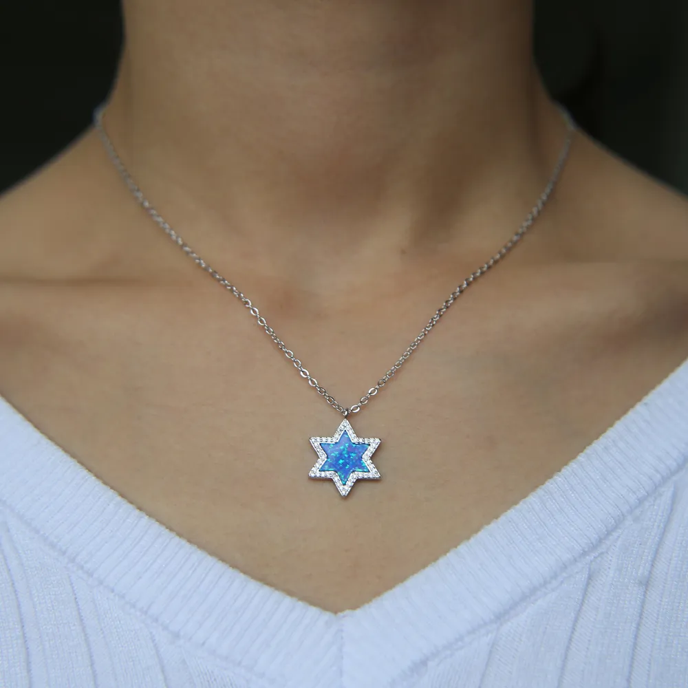 Chaînes 2023 Arrivée Bijoux De Mode Étoile De David Pierres Opales Pendentif Collier Pour Femmes Colliers 41 5cm Chaîne_voghion.com