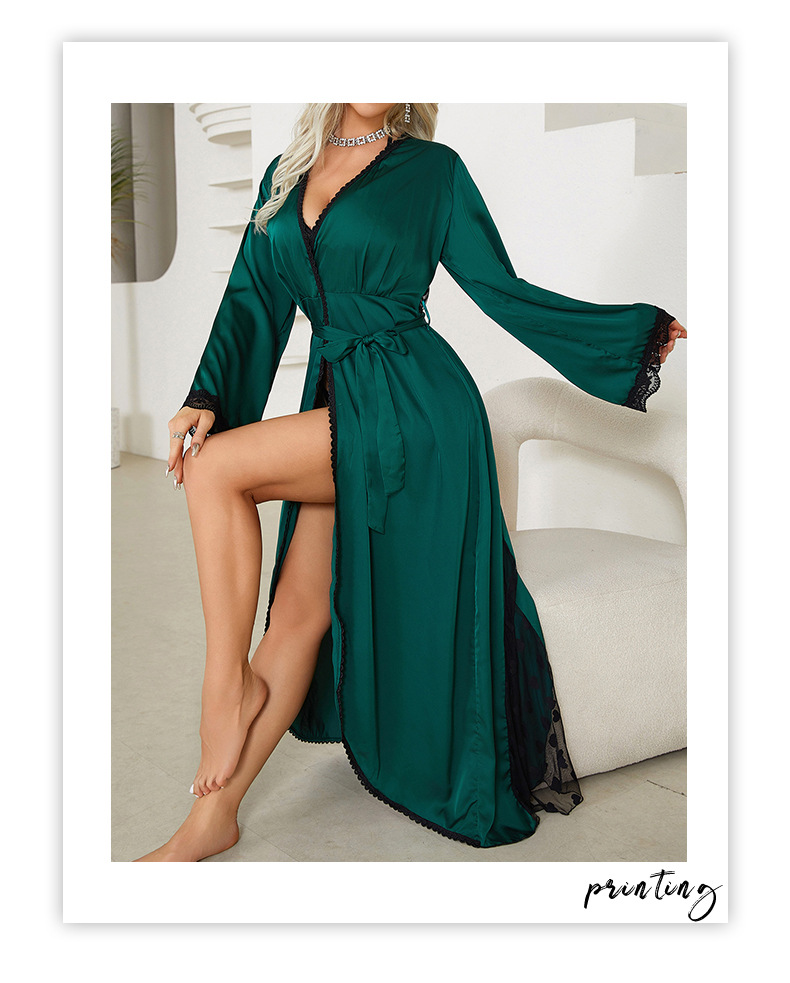 Damenbekleidung zu Hause sexy reine Wunsch Liebe Mesh-Pyjama Morgenmantel Eis Seide langes Nachthemd äußere Robe weibliche Hauskleidung_voghion.com