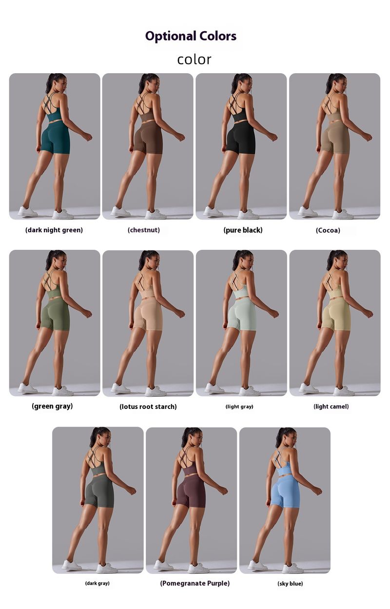 Completo da due pezzi per donna, in maglia senza cuciture, tinta unita, elastico alto, aderente, per yoga e corsa Fiess_voghion.com