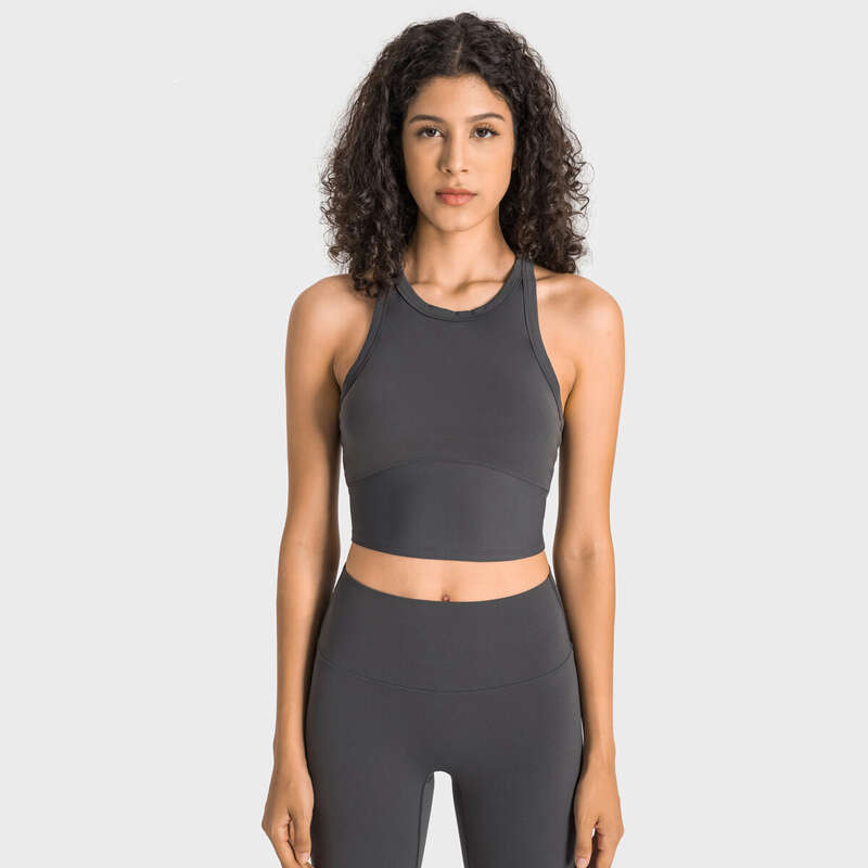 Double 6 Lycra Yoga Vest Women's Chest Cushion Non Running Cup Shockproof Sports Underwear High Collar Breast Top ET001_voghion.com