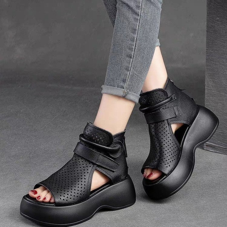 Platform thick-soled sandals for women 2024 summer new style outdoor wear fashionable versatile fish mouth hollow short boots Roman ladies sandals