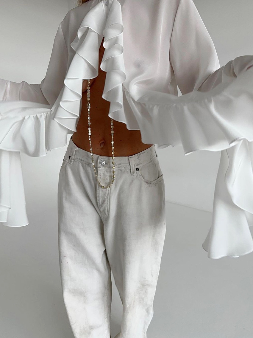 Dametøj Design flæser langærmet skjorte vinter ny stil temperament high-end cardigan top kvinde _voghion.com