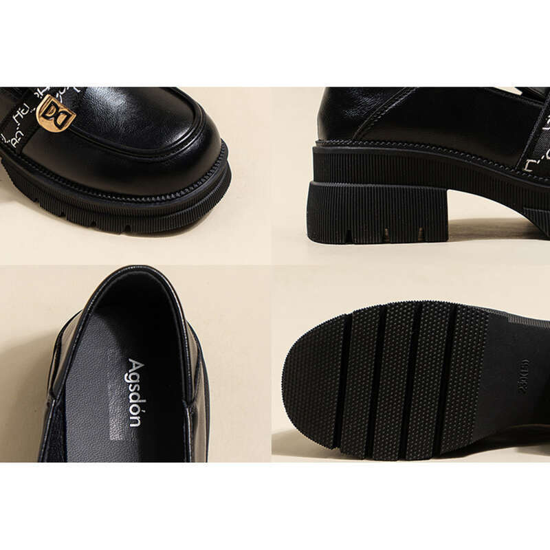Englischer Stil Kleine Damenschuhe Schwarze Arbeitslederschuhe_voghion.com