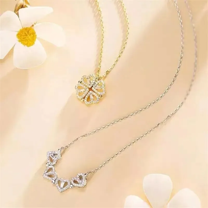 Collana con foglia portafortuna, donna, erba, magnete, attrae la luce, accessori di alta qualità, senso di un'altra catena per clavicola_voghion.com