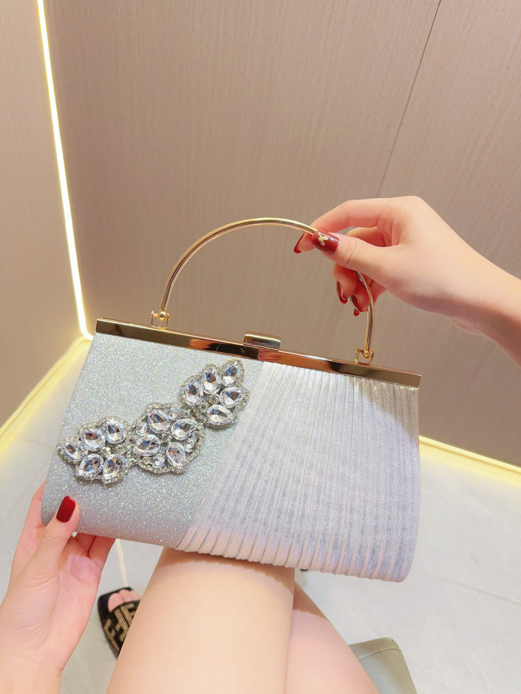 Nuova borsa minimalista e alla moda con intarsi di diamanti per riunioni di squadra, borse, abiti con strass, croce diagonale_voghion.com