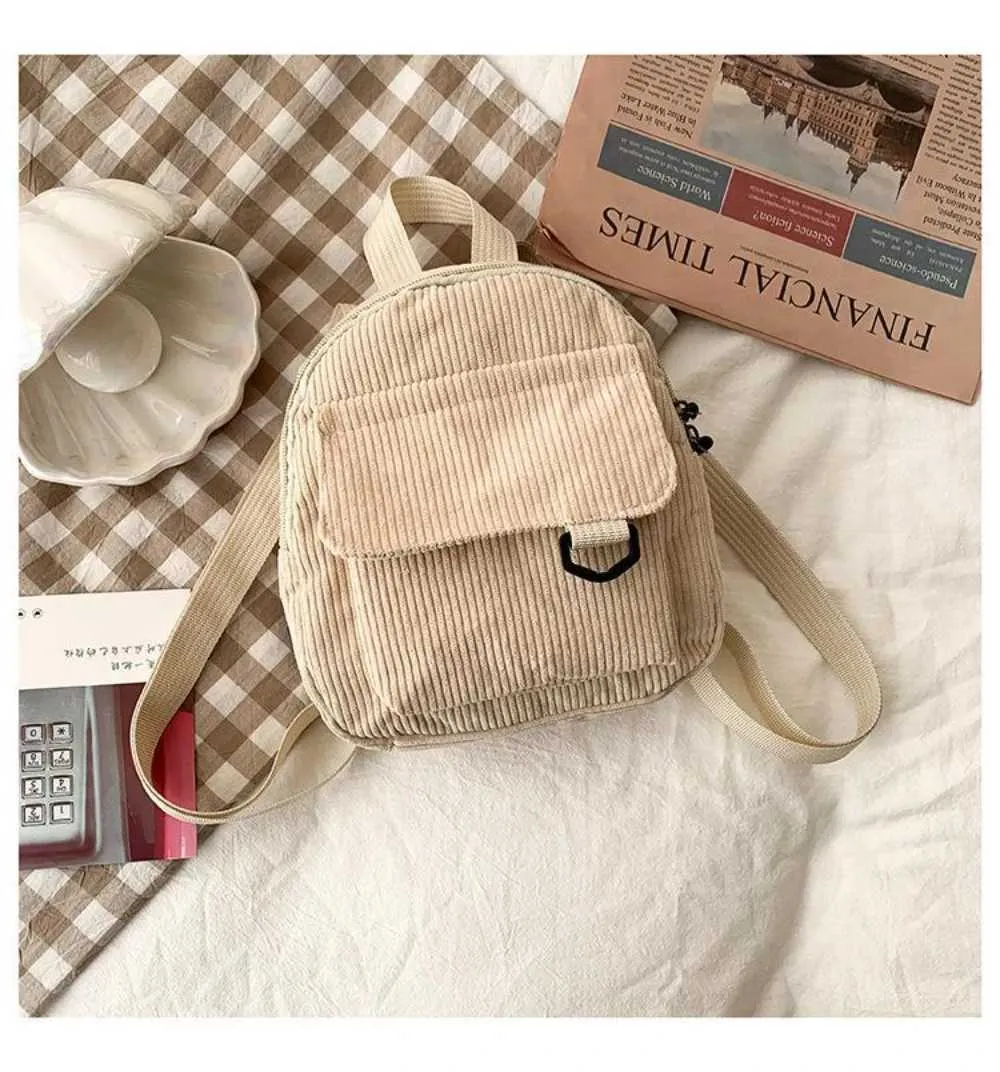 Kleiner Damen Mini Rucksack Aus Kord Für Freizeit Und Reisen_voghion.com