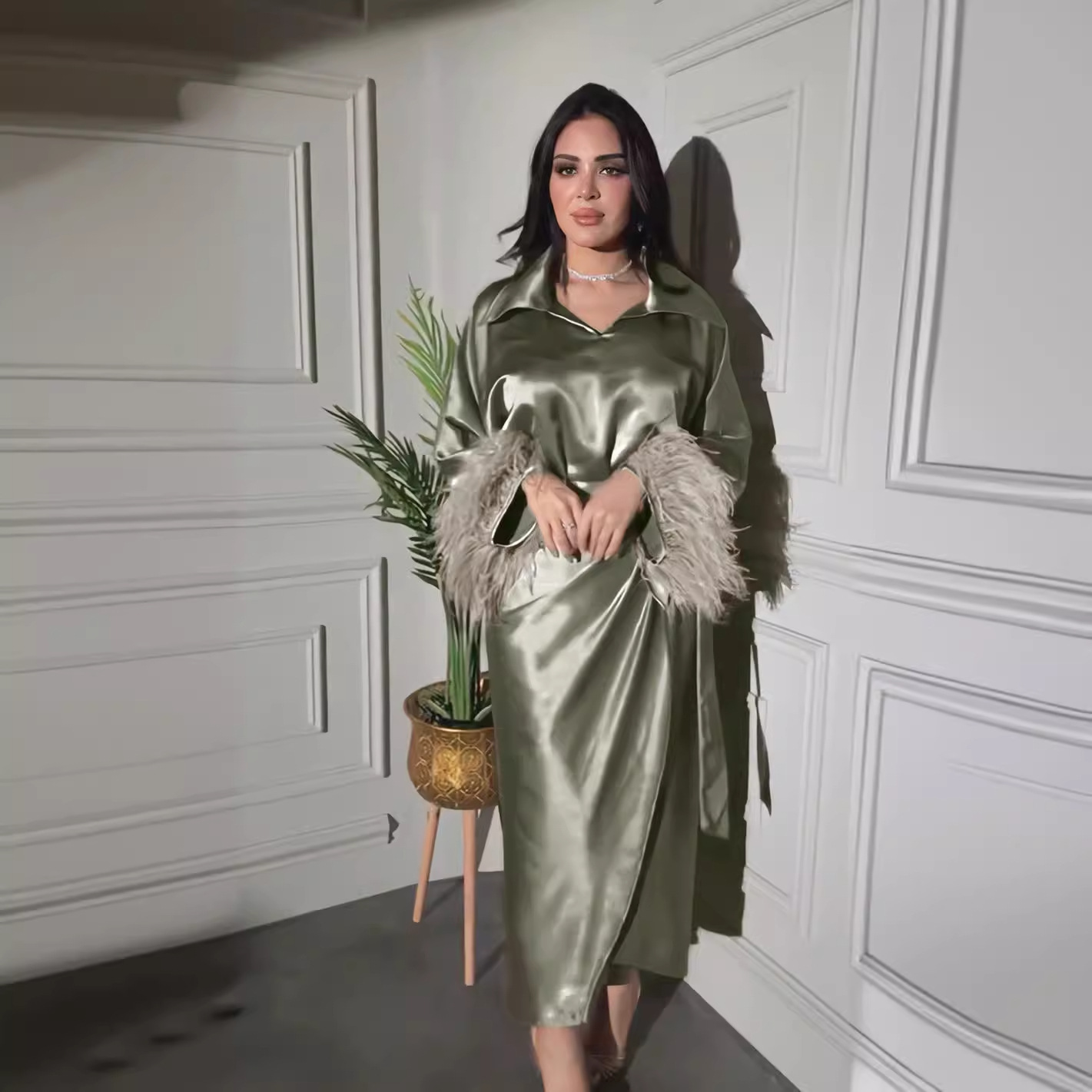 Women’s Clothing Saudi Middle East Muslim Feather Daily Two Piece Suit Dress National Costume For Women